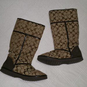 Coach Size 9 B "Nikole" Sherpa-Lined Brown/Tan Tall Designer Winter Womens Boots